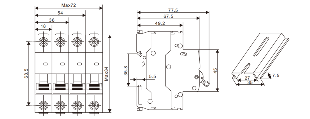 TRMX6-63DC 1000VDC 4P Dimension